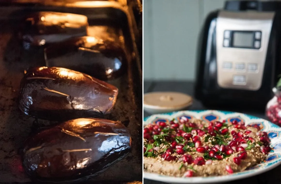 Geröstete Auberginen im Ofen vor dem Pürieren zur Auberginencreme