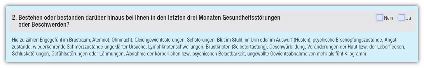 Gesundheitsfragen der Hannoversche Risikolebensversicherung im Detail