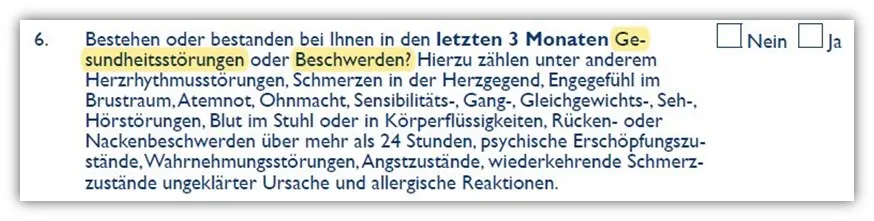 Gesundheitsfragen Europa Risikolebensversicherung 