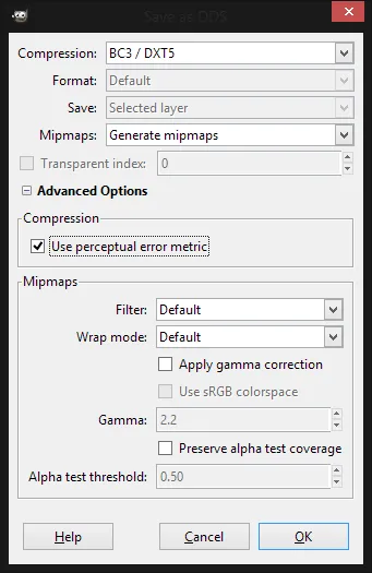 GIMP DDS Export Dialog