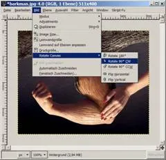 GIMP Menü "Bild" und Untermenü "Transformation" für Bilddrehung