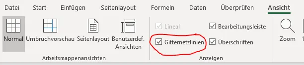 Gitternetzlinien in Excel entfernen