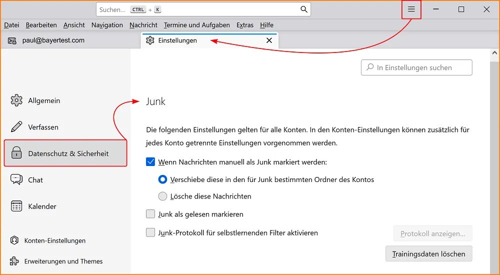Globale Einstellungen des Junk-Filters in Thunderbird für effektiven Spamschutz