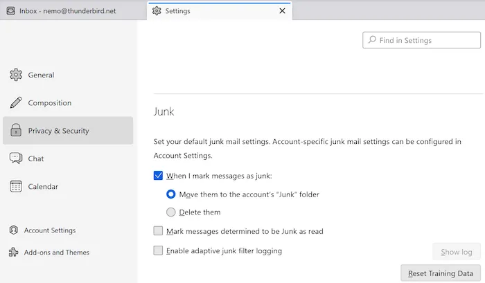 Globale Spam-Einstellungen in Thunderbird