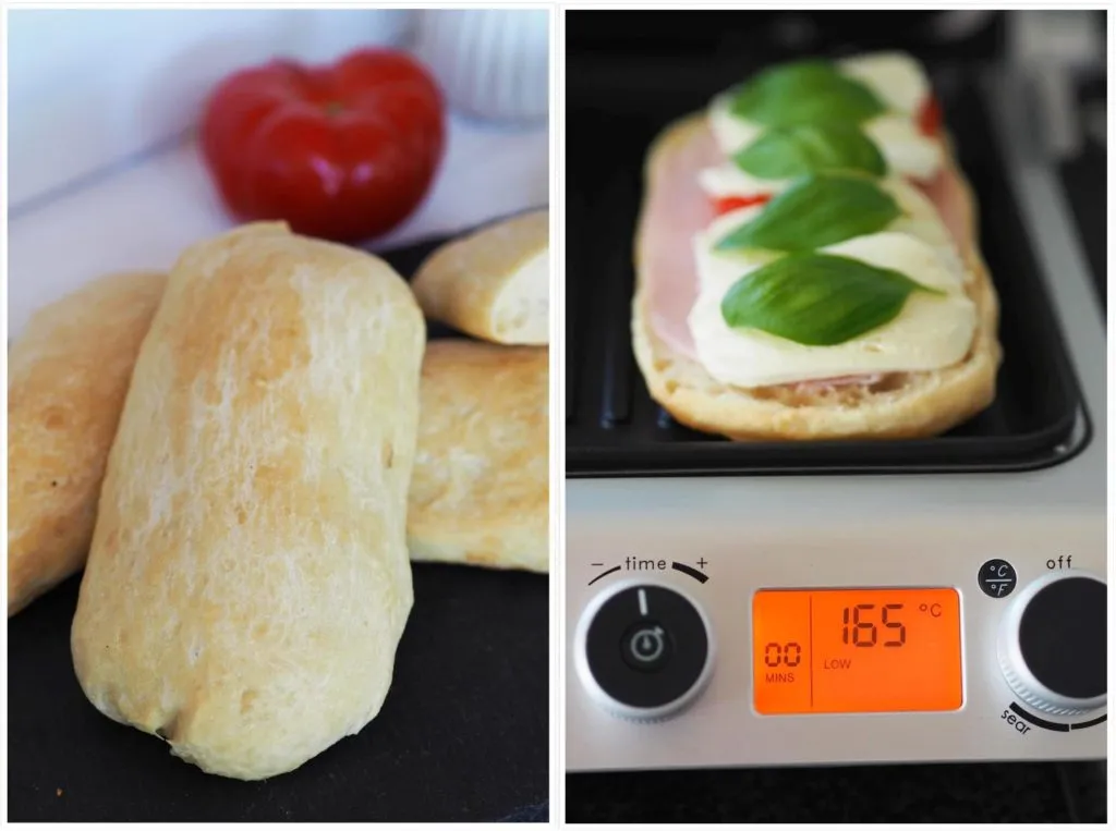 Goldbraun gebackenes Panini Brot auf einem Gitter, perfekt für den späteren Genuss im Kontaktgrill