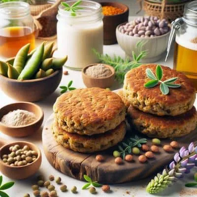 Goldbraun gebratene basische Lupinen Bratlinge