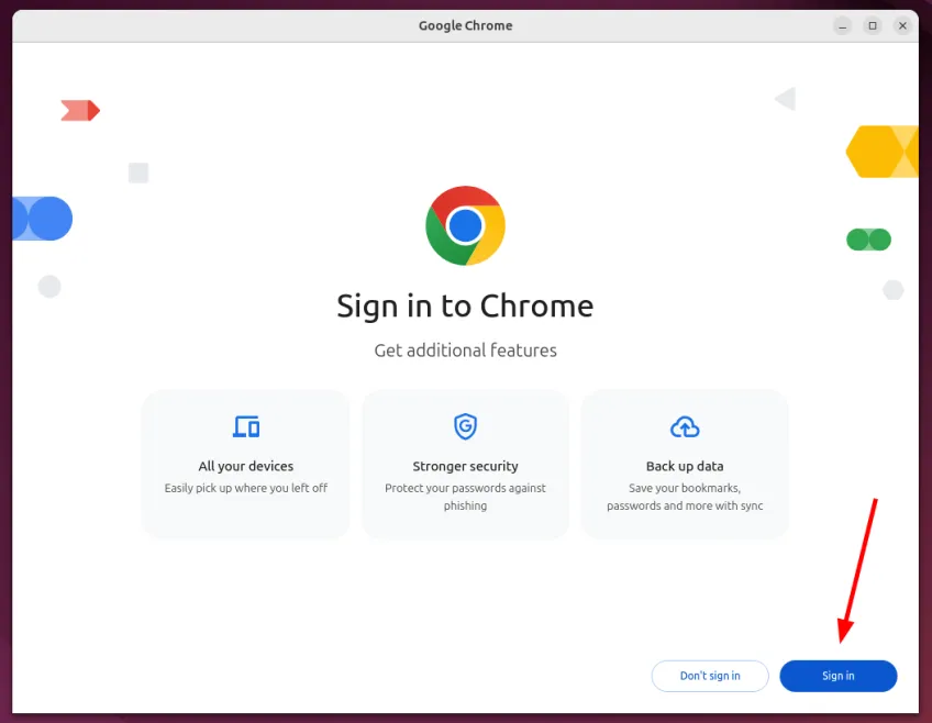 Google Chrome Browser Anmeldebildschirm