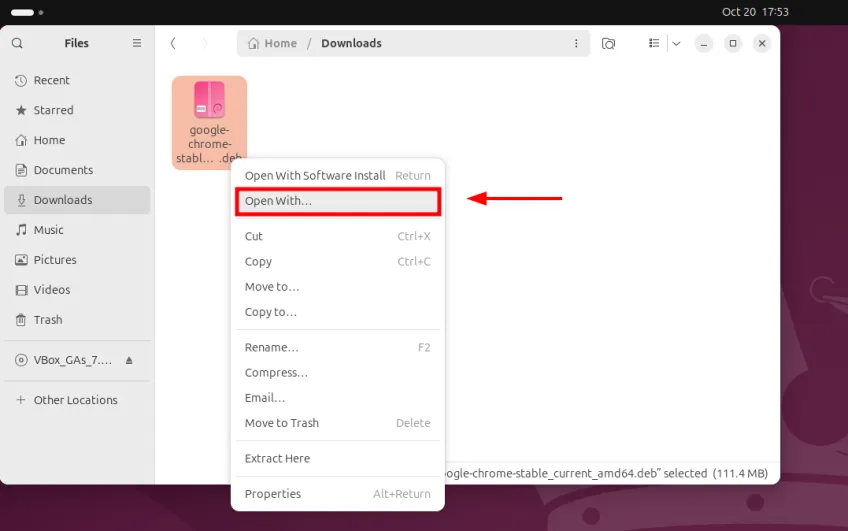 Google Chrome .deb Datei mit GDebi öffnen