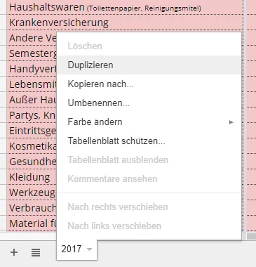 Google Tabellen Tabellenblatt duplizieren