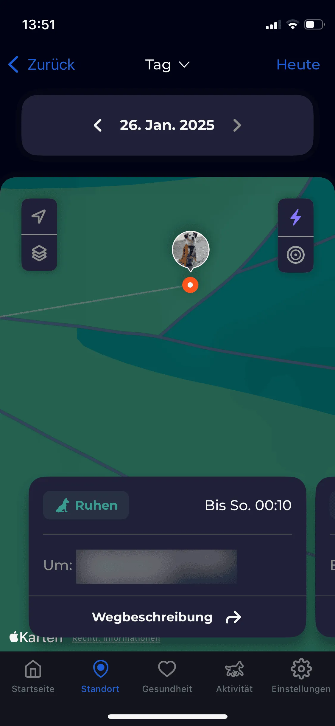 GPS-Genauigkeit des Invoxia Minitailz Trackers auf einer Karte
