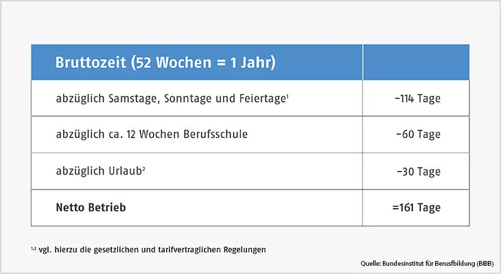 Grafik zur Darstellung von zeitlichen Richtwerten in der Ausbildung