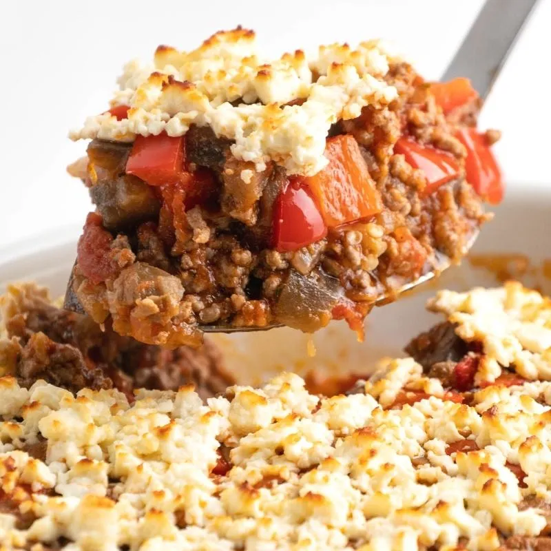 Griechischer Low Carb Hackfleisch-Feta-Auflauf mit Aubergine ohne Kohlenhydrate Mobile Featured Image