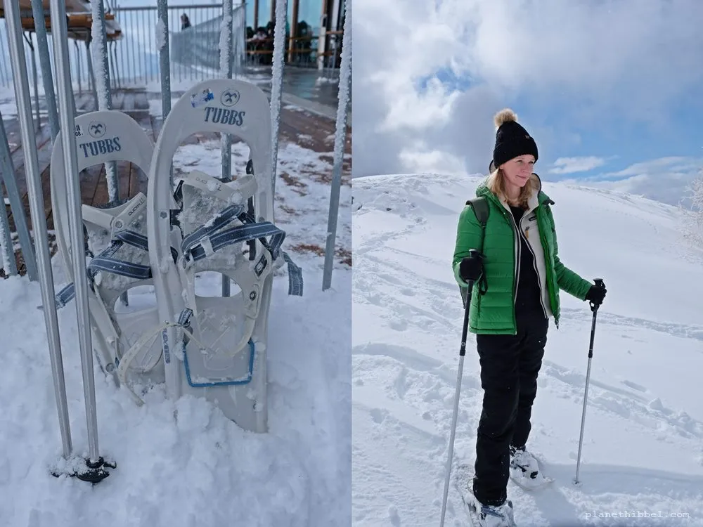 Gruppe beim Schneeschuhwandern durch Tiefschnee