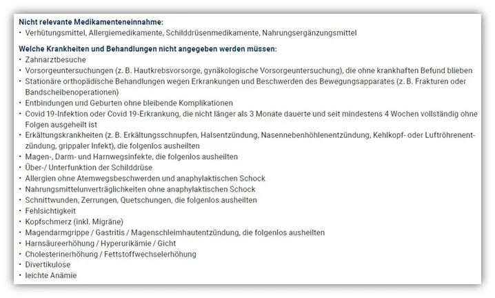 Hannoversche Risikolebensversicherung: Nicht anzugebende Erkrankungen