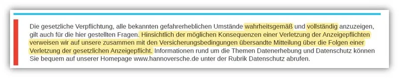 Hannoversche Risikolebensversicherung: Vorvertragliche Anzeigepflicht