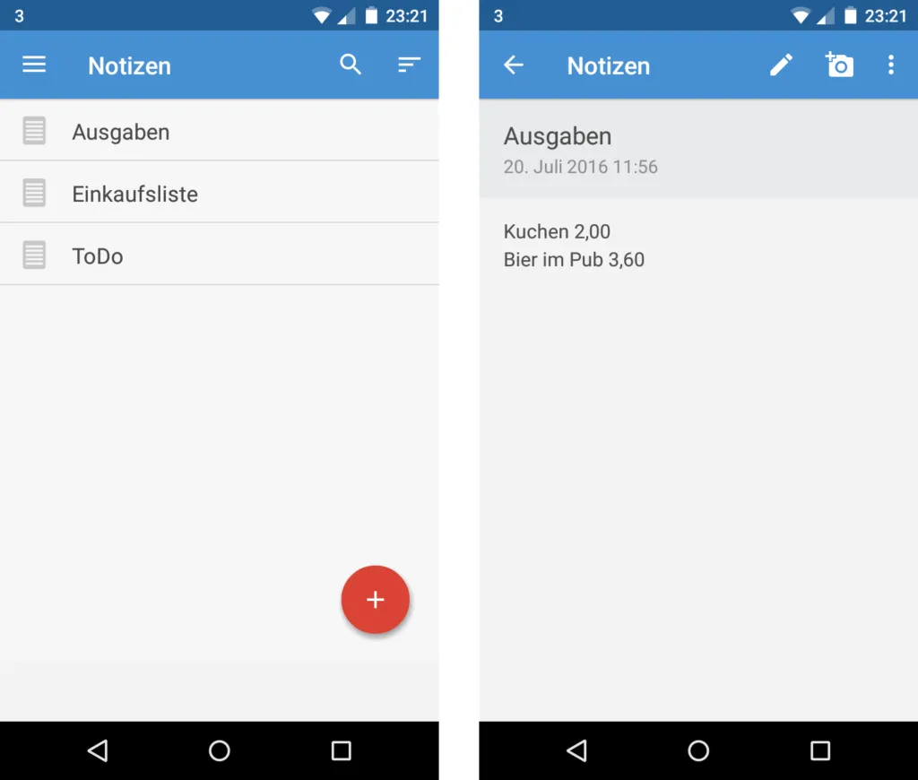 Haushaltsbuch App Notizen