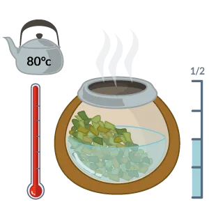 Heißes Wasser mit idealer Temperatur wird zur Hälfte in den Mate-Becher gegossen, um den Aufguss zu starten.