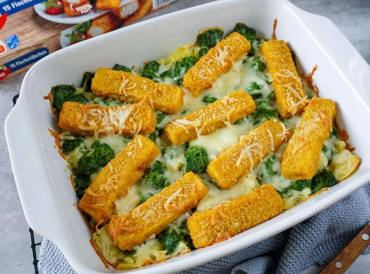 Herzhafter Fischstäbchen-Auflauf der Familie