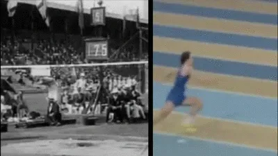 Historische Hochsprungtechnik (Schersprung) im Vergleich zum modernen Fosbury-Flop, der die Leistung revolutionierte.