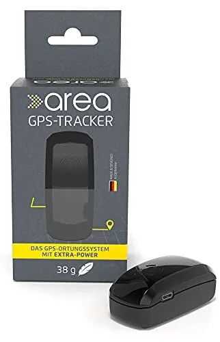 Hundetracker Prothelis Area Pets in Schwarz mit einem blauen Band befestigt