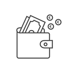 Icon Brieftasche mit Geldscheinen und Münzen