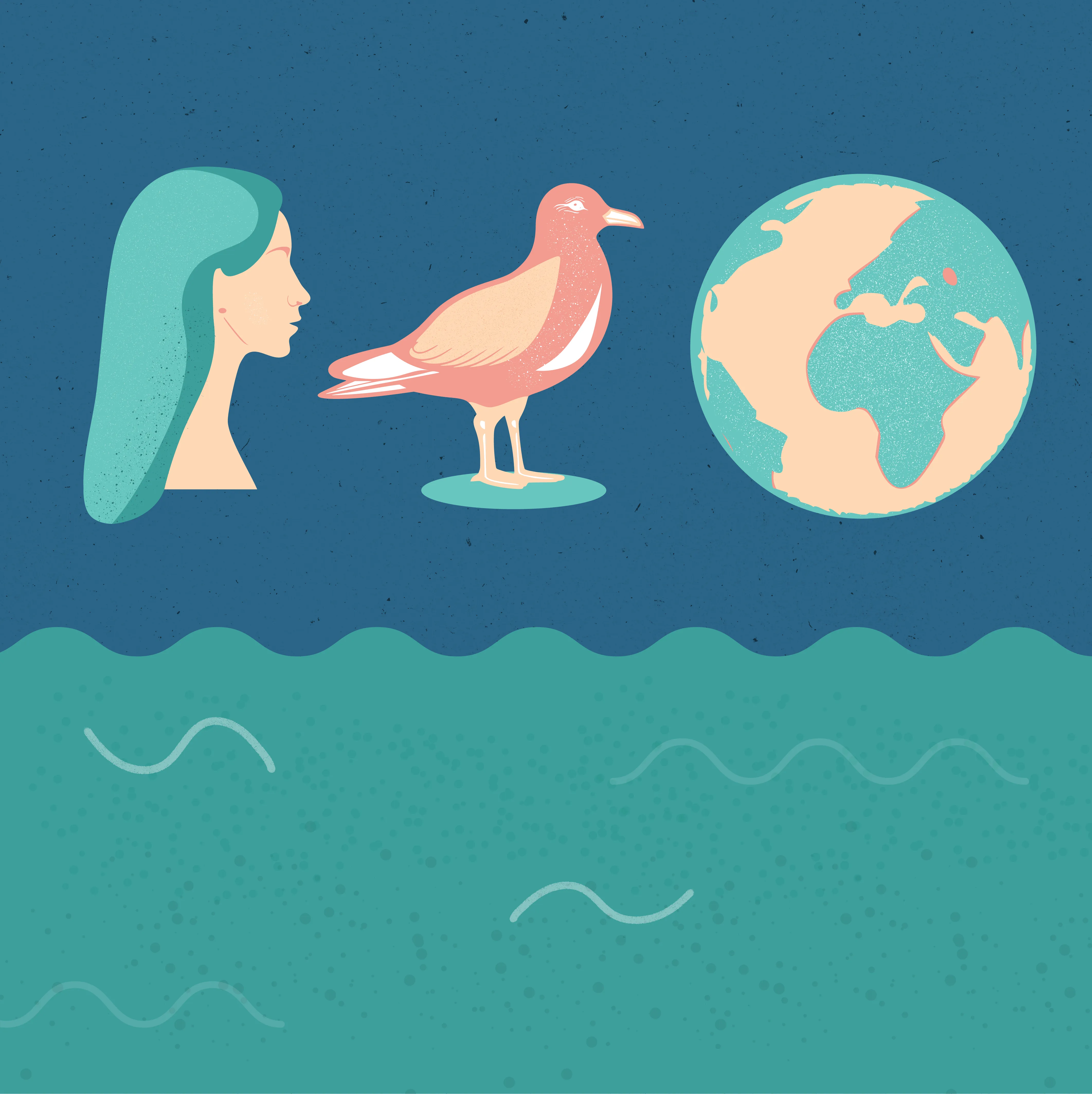 Illustration der Aufnahme von Mikroplastik durch Mensch und Tier