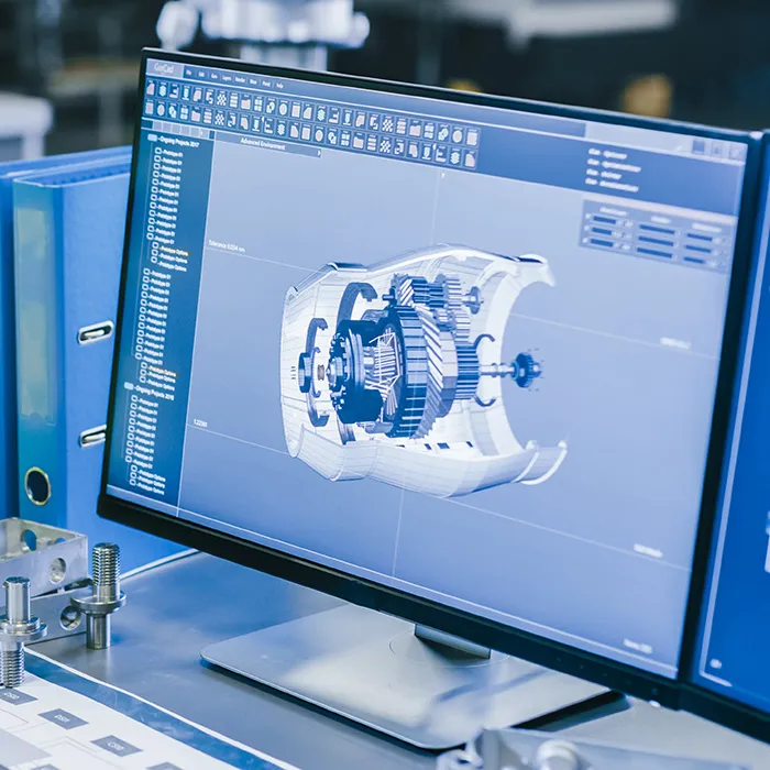 Industrielles Bauteil als 3D-Modell in AutoCAD-Software dargestellt.