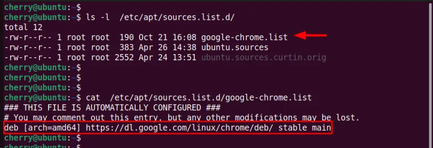 Inhalt der Google Chrome Repository-Datei in Ubuntu