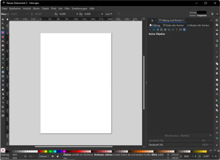 Inkscape Benutzeroberfläche für Vektorgrafik, ähnlich Adobe Illustrator Layout