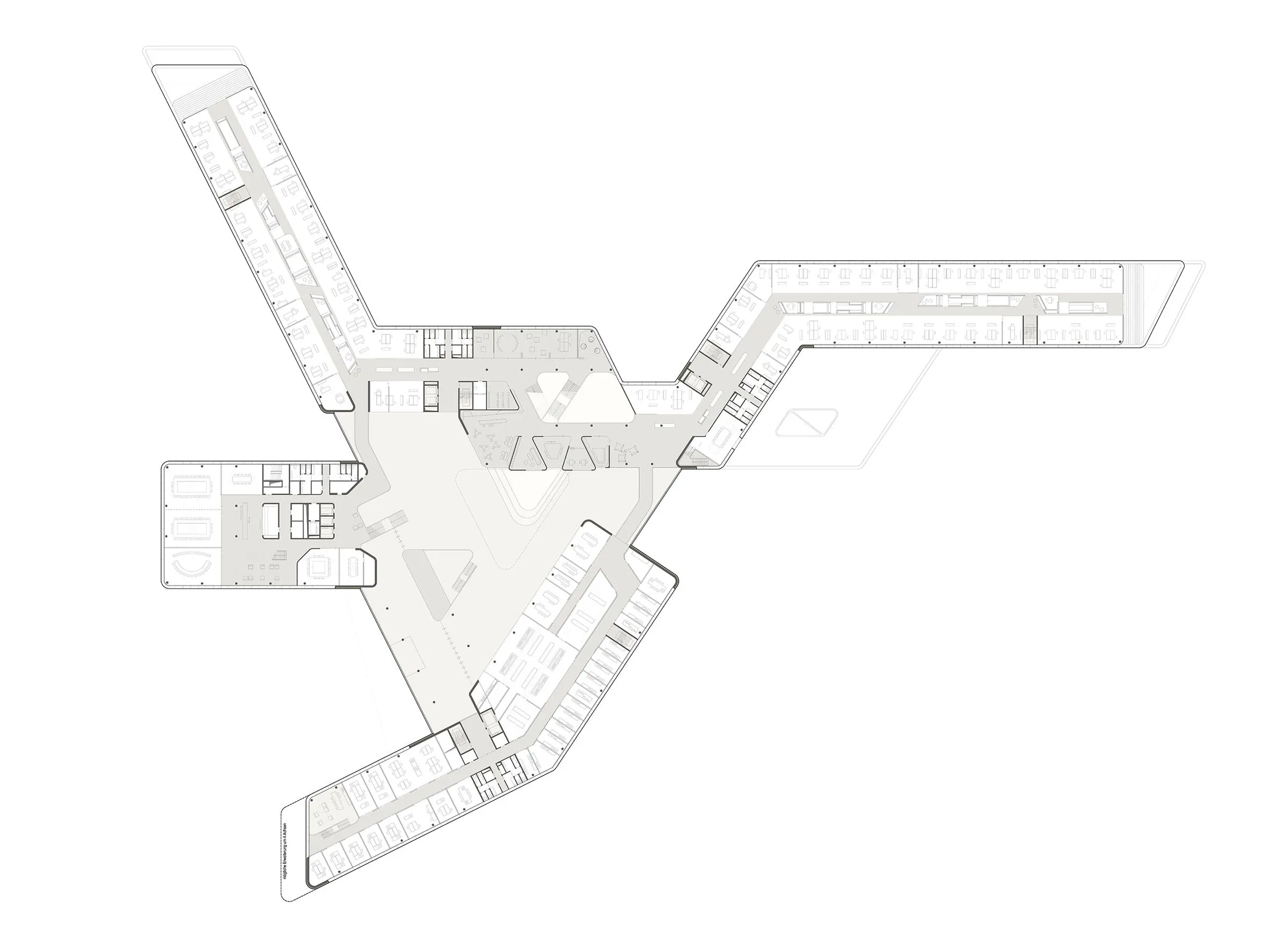 Innenansicht des ALDI Nord Campus, zeigt die ästhetische Gestaltung mit Holz- und Glaselementen.