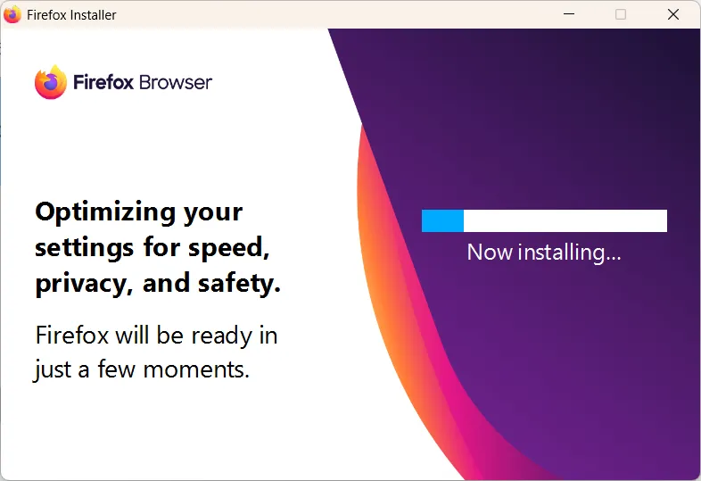 Installationsfortschritt von Firefox unter Windows