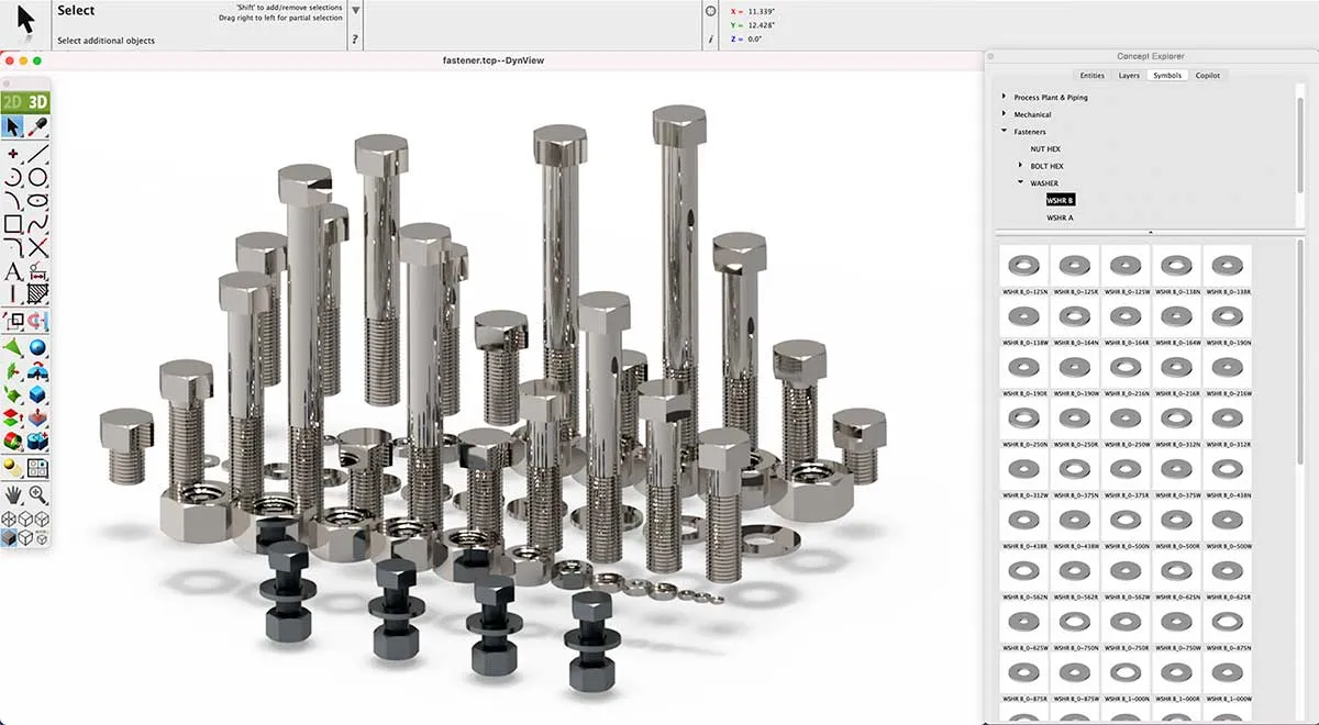Integriertes ANSI-Befestigungsbibliothek im ViaCAD® Concept Explorer