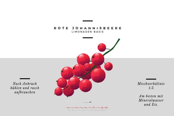 Johannisbeer-Limonade, Limonaden-Basis aus roten Johannisbeeren zum Mischen mit Mineralwasser oder stillem Wasser und Eis / Red currant lemonade base for mixing with water [wienerbroed.com]