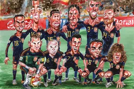 Jubelndes spanisches Nationalteam nach dem Gewinn der Fußball-Weltmeisterschaft 2010 in Südafrika