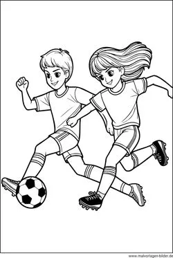 Junge und Mädchen Fussball Ausmalbild ausdrucken