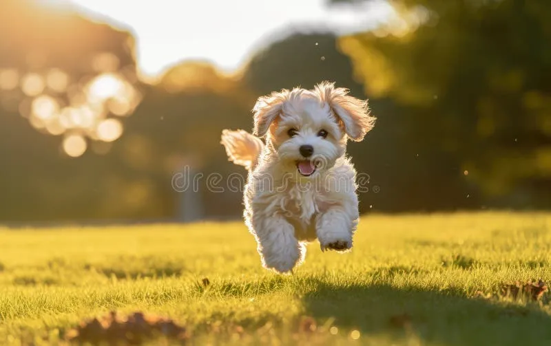 Junger Bollipoo Welpe mit energischem Schritt im Freien