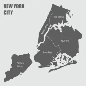 Karte der fünf Stadtteile (Boroughs) von New York City, essenziell für New York City Reisetipps.