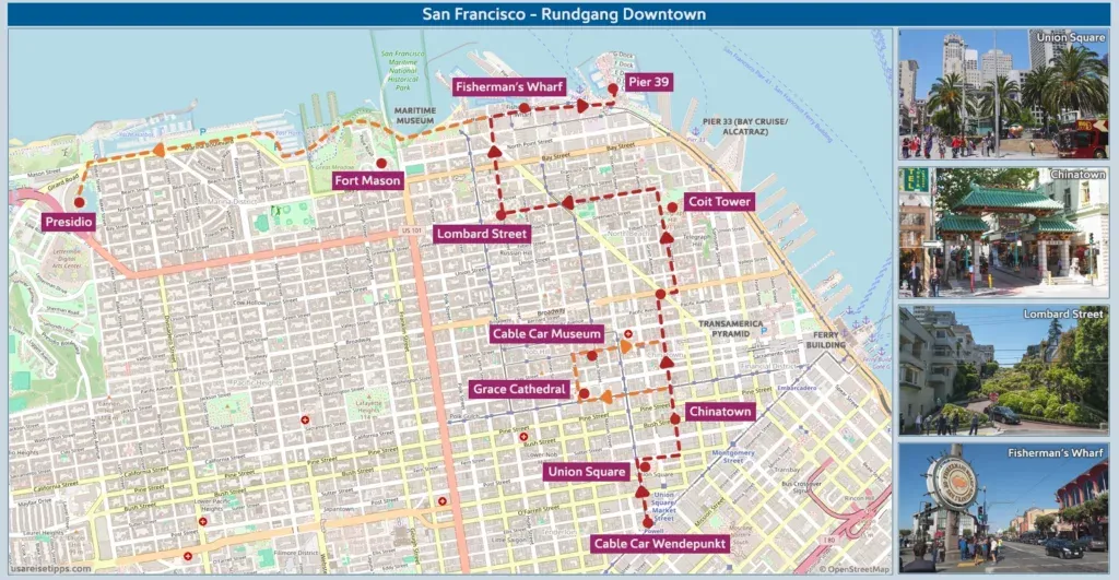 Karte: Rundgang durch das Stadtzentrum von San Francisco.