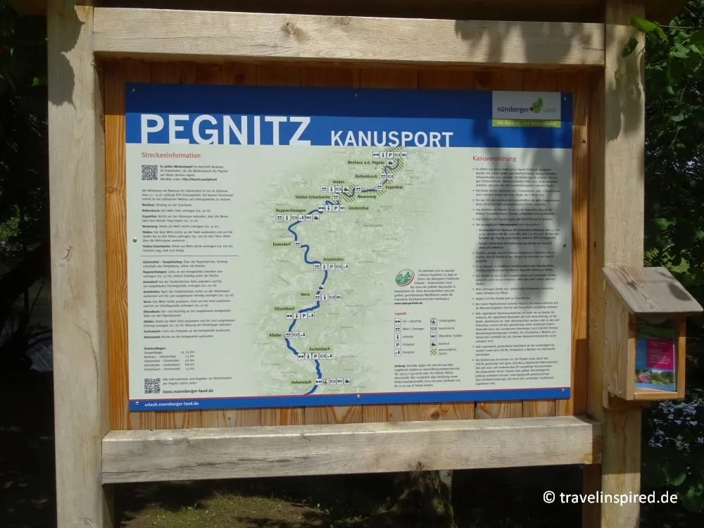 Karte zeigt die Kanustrecke auf der Pegnitz im Nürnberger Land
