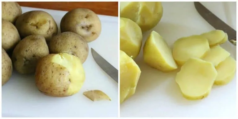 Kartoffeln werden geschält und geschnitten