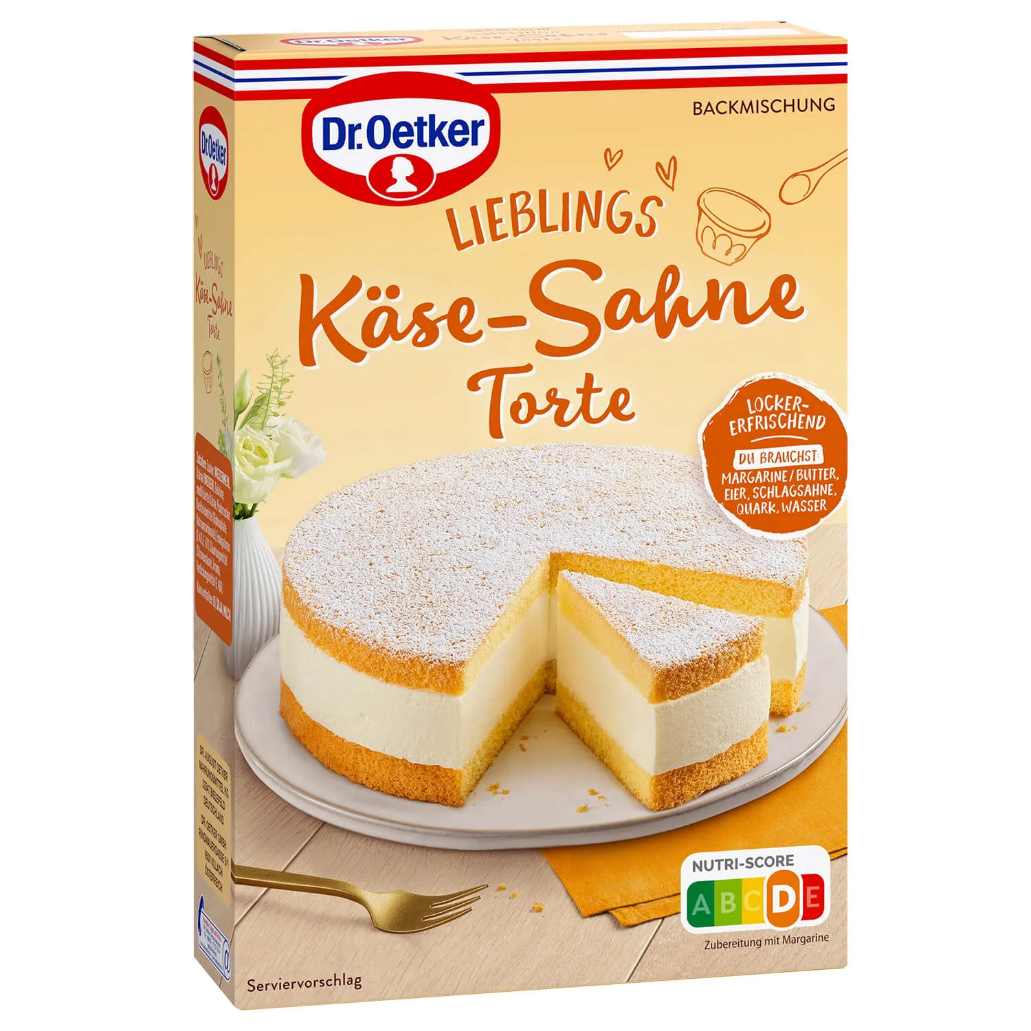 Käse-Sahne Torte von Dr. Oetker, frisch zubereitet auf einem Servierteller