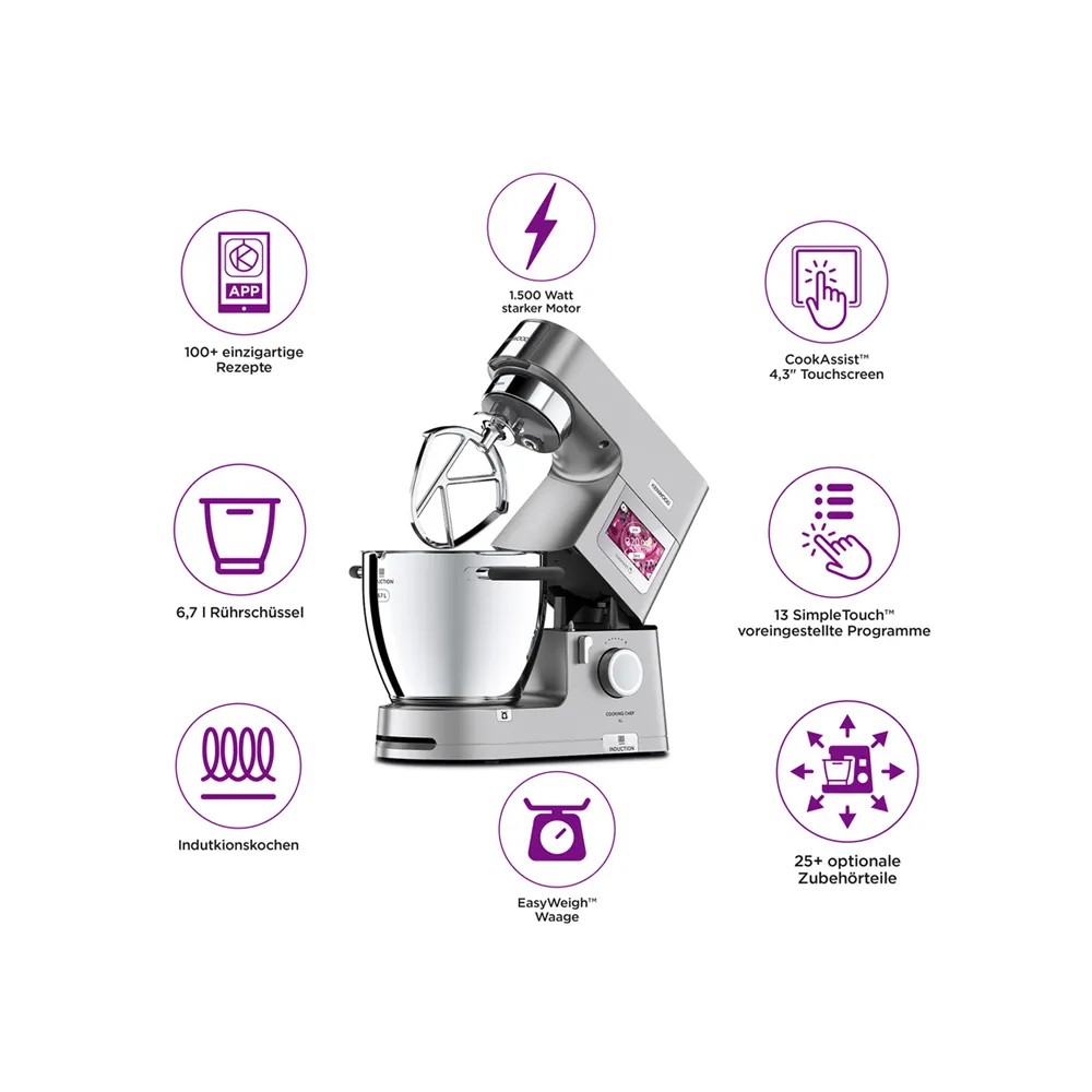 Kenwood Cooking Chef XL Connect: Funktionsübersicht der Küchenmaschine zum Kochen mit 1500W Motor und 6,7L Schüssel