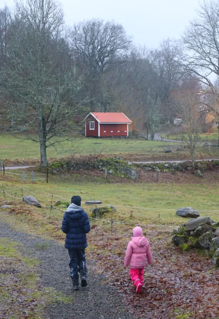 Kinder helfen auf einem deutschen Bauernhof
