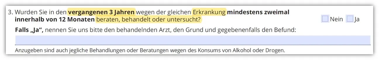 Klar formulierte Gesundheitsfragen der Dortmunder Risikolebensversicherung