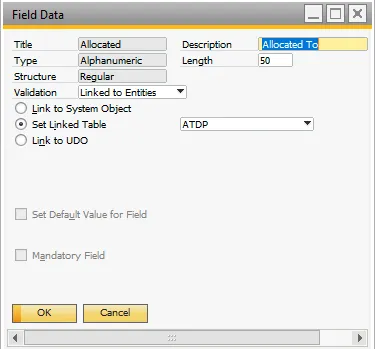 Konfiguration eines verknüpften UDFs in den Artikelstammdaten