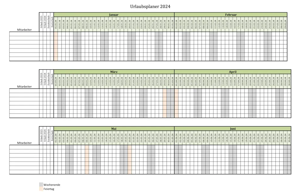 kostenloser urlaubsplan 2024 excel für kleine teams