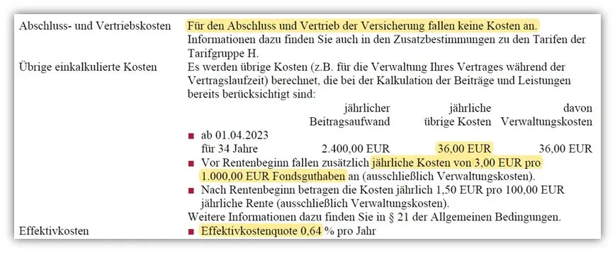 Kostenstruktur der Alte Leipziger Nettopolice (HFR10)