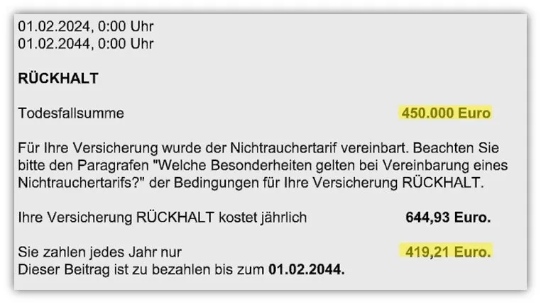 Kostenübersicht für Risikolebensversicherung bei der Dortmunder Versicherung