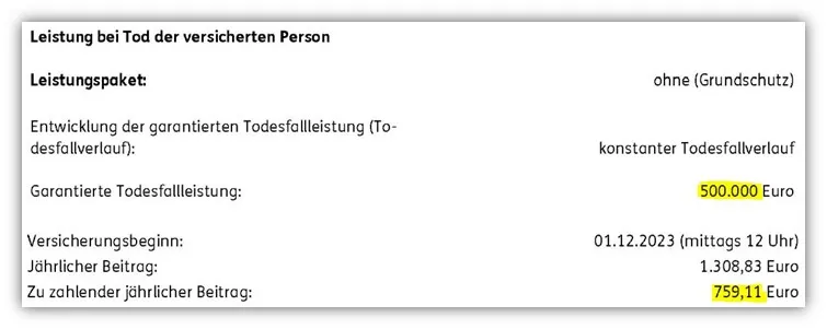 Kostenübersicht für Risikolebensversicherung bei der ERGO Versicherung