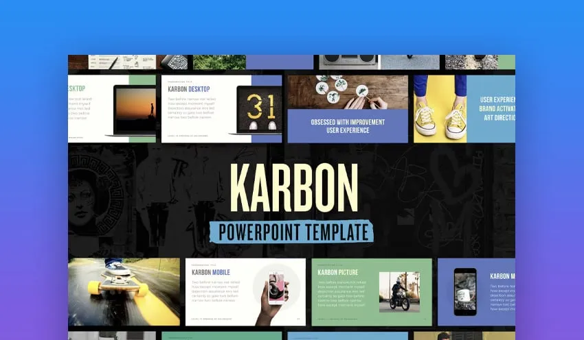 Kreative Agentur-Vorlage 'Karbon' für PowerPoint Online, voller Farben und Infografiken